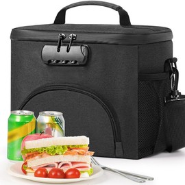 Insulated Lunch Bag with Combination Lock - Durable  Leakproof Soft Cooler Adjustable Shoulder Strap for Men Women - Color: Black