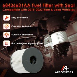 68436631AA Fuel Filter with Seal, Compatible With 2019-2023 Ram 2500/3500/4500/5500 6.7L Diesel Engine; Ram 1500 & Wrangler/Gladiator 3.0L V6 Diesel Frame Chassis Mounted; Replaces# PF46152