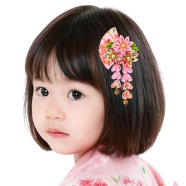 OTAKUMARKET Yukata, Hair Ornament, Graduation Ceremony, Hakama, Kimono, Hair Clip, Cute, Hair Accessory, Tsumami Craft, Single Item, Japanese Pouch Included, 4 Colors (Pink)