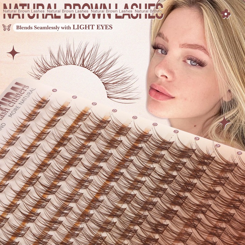 Brown Lash Clusters Natural Invisible Band Eyelash Clusters Wispy Brown