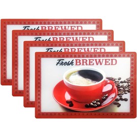 Pack of 4 Frosted Clear Placemat Set, Kitchen Diner Decoration Non-Slip Ease Clean (Coffee)