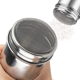 Hisdricus 2 cocoa shakers, coffee accessories, icing sugar shaker, stainless steel material, with lid and a set of powder moulds, suitable for icing sugar, cocoa powder, pepper, pepper powder, salt
