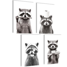 mojoliving Pictures Bathroom Pictures Guest Toilet Sign Poster Bathroom Picture Toilet Decoration Pictures Bathroom Pictures Decorative Bathroom Poster Pictures Toilet Decoration (Raccoon, Poster Set