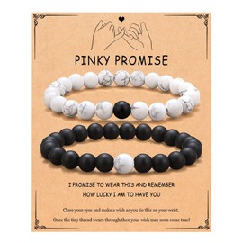 Stocking Stuffers Holiday Outfits for Women 2024 Matching Bracelets for Couples Natural Stone Beaded Bracelet Black White Beaded Bracelets Pinky Promise Bracelet Valentine's Gift Long Distance Relationship Gift for Couples