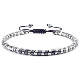 Pulsera Ajustable de Hombre | Piedra Hematita 4mm (Plateada)