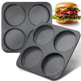 Webake 5" Large Hamburger Bun Pan, Nonstick Bun Pans for Baking, Heavy Gauge Carbon Steel, Homemade Burger Set of 2
