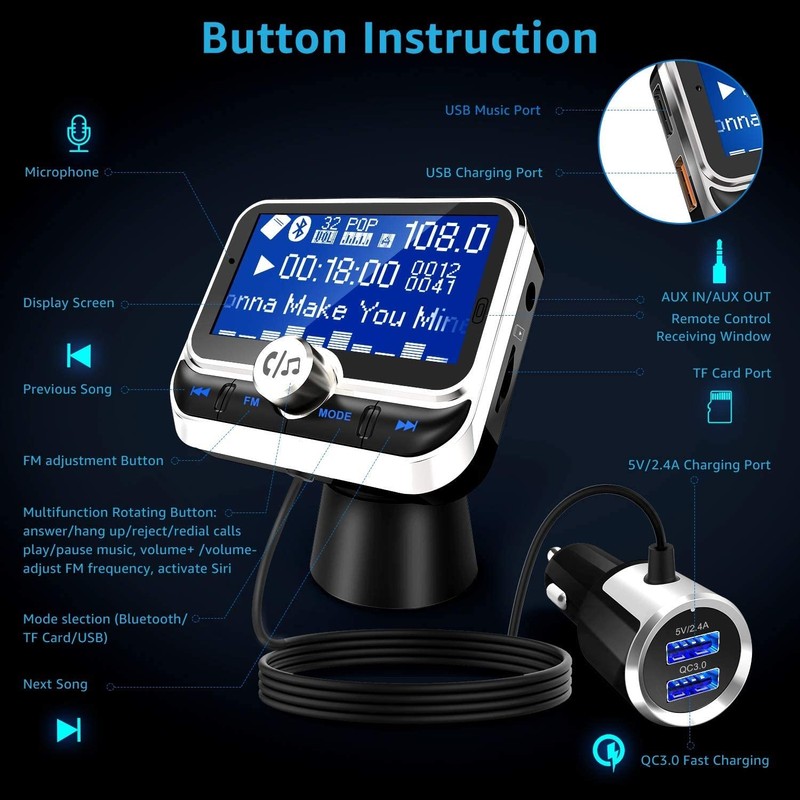 In-Car Bluetooth FM Transmitter for Easy Hands Free Calling |