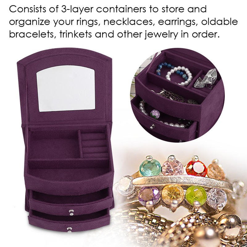 3 Layers Portable Jewelry Earrings Rings Bracelet Necklace Box Organizer