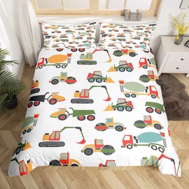 Homemissing Double Cartoon Excavator Bedding Set Children's Building Comforter Cover Set Children's Boy Tractor Duvet Cover Vehicle