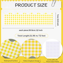 72 Feet Yellow Gingham Bulletin Board Borders Buffalo Plaid Scalloped Borders Trims Yellow Die Cut Classroom Border Strips for Bulletin Board, Chalkboard, Back to School Day, Classroom Decorations