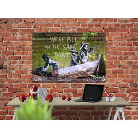 We're All on the Same Boat Banksy Canvas Prints Graffiti Wall Art Urban Artwork Framed Pictures 30 x 20cm (12 x 8 inches) A4