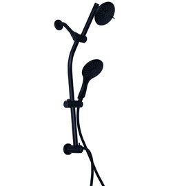 Westbrass SCH800-62 Kit has Drill-Free Adustable Slide Bar with Diverter, Round 5-Function Spray Fixed Head & Hand Shower and 5 Ft. Hose, Matte Black