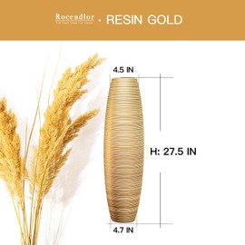 Rocendlor Tall Floor Vase, 27.5 inches (70cm, 2.3FT) Tall Vase Sturdy, Luxury, Textured for Decorative Branches Dried Flowers, Tall Vase for Rustic Living Room, Shelf Decor, Resin Gold