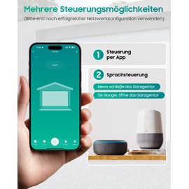 Yomogi WiFi Garage Door Opener Compatible with Alexa Google Home, App Control, Timer, Suitable for DC and AC, Complete Accessories, Easy Installation