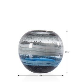 Torre & Tagus Andrea Handmade Swirl Glass Sphere Vase for Home Decor Living Room Centerpiece & Home Office, Blue