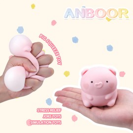Anboor Pig Squishies Toy,Stretchy Pig Animal Stress Ball Toy,Sensory Simulation Pig Relief Stress Toy for Kids and Adult as Birthday Party