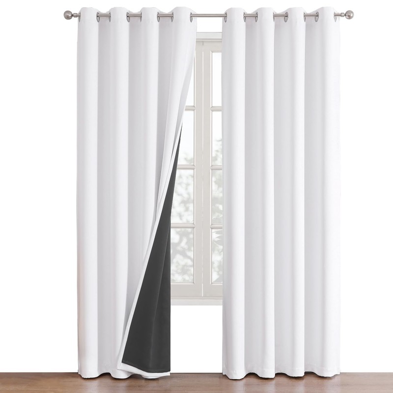 ChrisDowa White 100% Blackout Curtains for Bedroom with Black Liner,