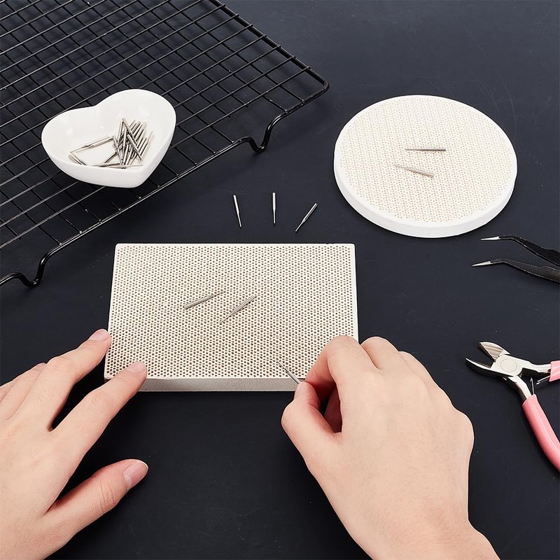 OLYCRAFT 2pcs Honeycomb Ceramic Soldering Boards Rectangle Round Soldering Honeycomb