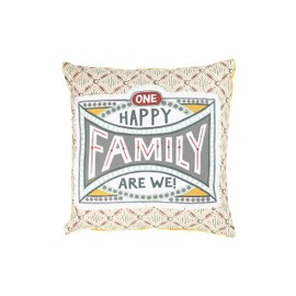Creative Co-Op One Happy Family are We Reversible Cotton Stamp Solid Back Pillow, Orange
