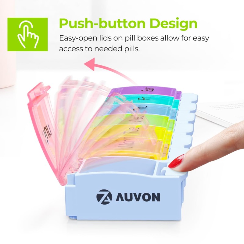 AUVON Weekly Pill Organizer Arthritis Friendly, BPA Free Travel 7