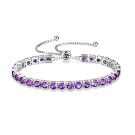FANCIME February Birthstone Jewellery Amethyst Bracelet for Women Sterling Silver Tennis Bracelet Classic Bolo Adjustable Chain Fine Jewellery Anniversary Birthday Gifts for Women Mom Wife Her