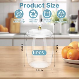 6 Pack 64 Oz Plastic Candy Jar with Lids, Airtight Clear Cookie Storage Containers, Leakproof Apothecary Style Kitchen Organization for Home, Wedding, Pantry & Bathroom Deco