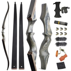 ZSHJGJR 60” Black Hunter Original Recurve Bow for Adults American Hunting Longbow Archery Bow 20-60lbs Right Handed for Archery Hunting Shooting Practice (Gray, 60lbs)