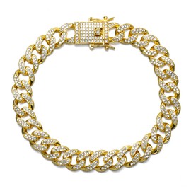 Cuban Link Anklet Bracelet for Women Men Teen Girls Boys, Hip-hop 18K Gold/White Gold Plated Iced Out Rhinestones Filled Chain Ankle Bracelets, 9