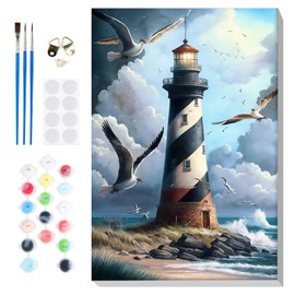 BOWETILE Lighthouse Paint by Numbers Adult Kit Beginner, Adult Paint by Number Landscape Kits on Canvas with Frame, Peinture a Numero Adulte, DIY Acrylic Oil Painting Adult Craft Kits, 8x12in