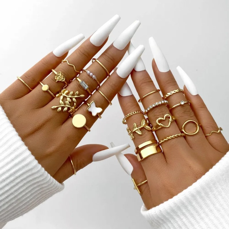 Anillos Ajustable Sortija Set De 46 Pz Dorados Mujer Joyerí