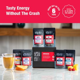 Tiesta Tea Energizer Tea Sampler Set, Up to 60 Cups, High Caffeine, Hot & Iced Tea, Loose Leaf Tea Variety Pack with Black & Chai Tea, 6 Sample Pouches (May Vary)