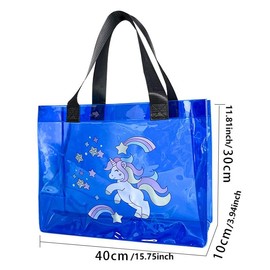 TotePrint Holographic Handbag Transparent Bag with Alphabet Pattern Lightweight & Waterproof for Beach Travel Shopping (Pack of 1), Orange + Unicorns, M