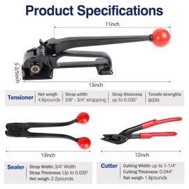 3 in 1 Premium Steel Banding Strapping Kit-Heavy Duty Banding Tools for 3/8"~3/4" Metal Banding, Include Tensioner Tool, Strapping Sealer & Crimper, Strapping Cutter for High-Strength Package Packing