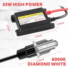 H4 - Bombillas HID para faros delanteros de 6000 K, color blanco xenón con 55 W DC Slim HID de balasto por Yifengshun superbrillante xenón HID para haz alto y bajo (2 bombillas de xenón + 2 balastos)