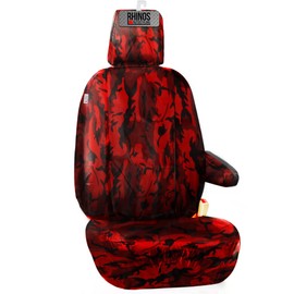 rhinos autostyling Tailored Ford Transit Custom Seat Covers 2013-2023 Driver & Arm Rest Heavy Duty Waterproof Nylon Leather Quilted Diamond Camouflage (Red Camouflage)