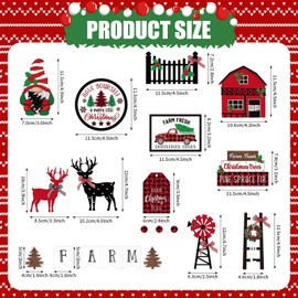 YIQXKOUY 17Pcs Christmas Tiered Tray Decor Set Christmas Wooden Sign Decoration Table Sign Farmhouse Tiered Tray Country Decor for Xmas Decoration Home House Farmhouse Party Christmas Decoration