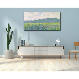 Claude Monet Canvas Wall Art - Field of Yellow Irises at Giverny 1887 Famous Painting Artwork Print Framed Picture for Home Office Wall Decor - 24"x48"