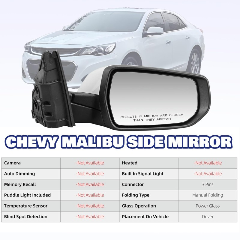 Passenger Side View Mirror Compatible With Chevy Malibu 2016-2021 3