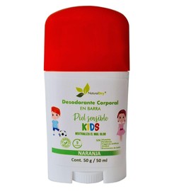 NaturalDry - Kids Piel Sensible- Desodorante SIN Bicarbonato de Sodio - Natural para niños - No obstruye los poros - Elimina el mal olor - Naranja- en barra