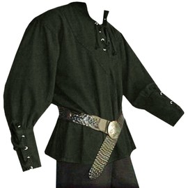 Mens Medieval Pirate Renaissance Shirts Lace Up Viking Costume Mercenary Scottish T Shirts Jacobite Ghillie Tops