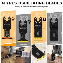 Dbsawmxn 110PCS Oscillating Tool Blade Multitool Blades, Professional Titanium HCS Saw Blades Metal Wood Nail Drywall Plastic Cutting, Curved-Edge Blades Compatible with Dewalt Milwaukee Ryobi Dremel