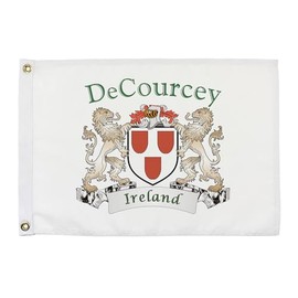 DeCourcey Irish Coat of Arms Small White Flag - 12"x18" inches