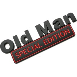 1x Big Size Old Man Special Edition Emblem 3D Badge Side Rear Front Hood Trunk Door Decal Sticker Fit for Universal Car Truck SUV 5.9 inches Long (Bla
