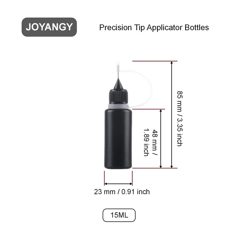 Joyangy 10-Pack 15ml Precision Tip Applicator Bottles, Black Plastic Squeeze
