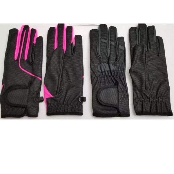 New Women-Kids Horse Riding Gloves Leather Grip Equestrian Pink Black Tack Horse Back (Black, Small (Kids))