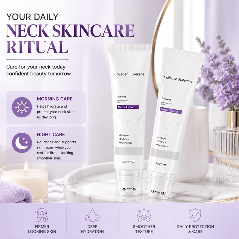 Magic Collagen Fullerene Neck Cream with Roller,Tighte &Lift Firming,2 Pack