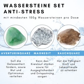 Lapis Vitalis Water Stones Anti-Stress - Spirit and Soul Stones Set in an Elegant Metal Gift Box - Selected Raw Stones - Gemstone Mix of Aventurine Quartz, Magnesite and Smoky Quartz