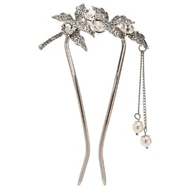 Miaomyao Hair Ornament, Kimono, Yukata, U-Shaped, Long Sleeve, Kimono, Pearl Metal, Antique Maple, Leaf, Silver