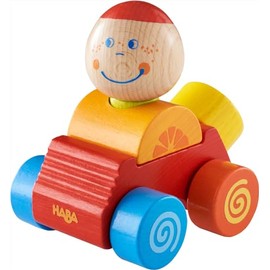 HABA Ben 304737 Explorer Car, Colourful Wooden Car with Plug-In Figure, 4 Pieces, Toy from 12 Months