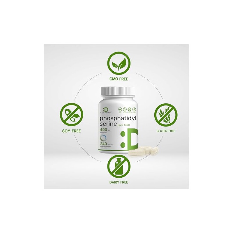 Phosphatidylserine Supplement, 400mg Serving, 240 Capsules – Soy Free Sunflower